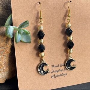 Artisan Gold and Black Moon Earrings